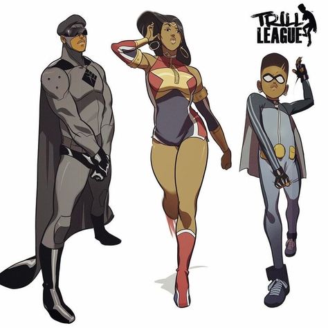 Trill League Character Design, Trill League, Black Heroes, Arte Nerd, Black Comics, Superhero Characters, Black Characters, Black Artwork, Black Anime Characters