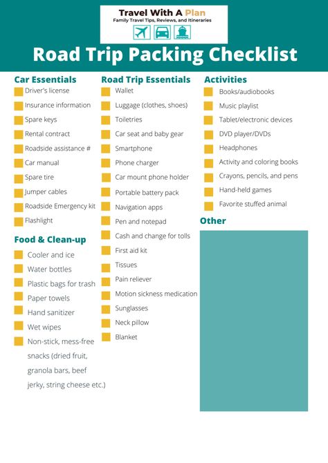 Packing List For Beach, Family Road Trip Packing List, Packing List Free Printable, Family Vacation Packing List, Road Trip Necessities, Trip Checklist, Road Trip Checklist, Checklist Travel, Trip Packing List