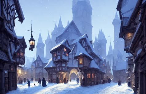 Fantasy Village, Blue Roof, Snow Village, Medieval Town, Medieval Castle, Medieval Fantasy, Street Scenes, Love Art, Graphic Design Inspiration