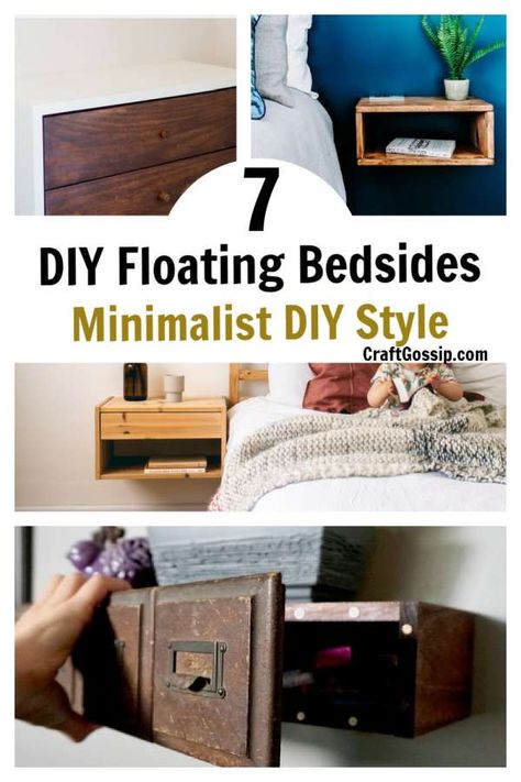 This roundup shows you how to make a floating styled bedside table for a stylish minimalistic look for your bedroom. These tutorials show you how to make your own bedside table using basic woodworking skills and basic tools. Find a … Read the rest Rustic Floating Bedside Table, Floating Bedside Table Diy, Floating Nightstand Diy, Floating Night Stands, Unusual Bedside Tables, Minimalist Bedside Table, Floating Bedside Table, Basic Woodworking, Bedside Shelf