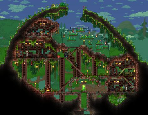 Terraria Jungle Build, Terraria Jungle Base, Terraria Biome House, Terraria Mushroom Biome House, Terraria Arena Ideas, Terraria Jungle House, Terraria Castle, Terraria Memes, Terraria Game