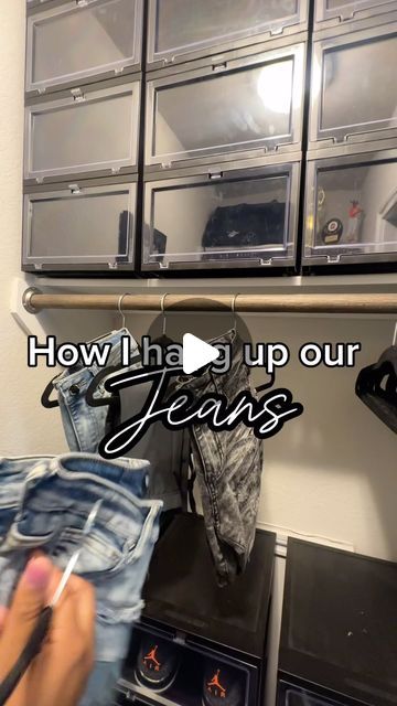 AsiaRenise on Instagram: "Quick how to of how I hang our jeans 

This is a space saver for sure 

#closethack #organization #closetorganization #homeorganization #momlife #boymom" Jean Organization, Pants Organization, Clothing Organization, Closet Hacks, How To Hang, Space Saver, Diy Home Furniture, Space Savers, Clothes Organization