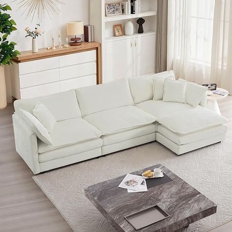 Amazon.com: mikibama Modular Sectional Sofa, 111.5" L Shaped Couch Set for Living Room, 3-Seater Comfy Cloud Couches with Movable Ottoman, DIY Combination, Chenille, Beige Cloud Couches, Ottoman Diy, U Shaped Couch, Diy Ottoman, Comfy Living Room, L Shaped Couch, Black Ottoman, Sofa Sets, Couch Set