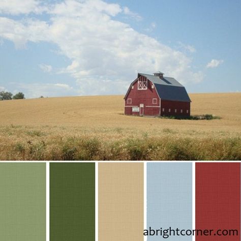 love this color scheme for the master - walls are close to the beige and comforter is similar to the red. Good accent color options - especially the blue and light green! Grain Elevators, Living Colors, 광고 디자인, Paint Color Schemes, Mobil Home, Up House, Red Barns, Red Barn, Kitchen Colors