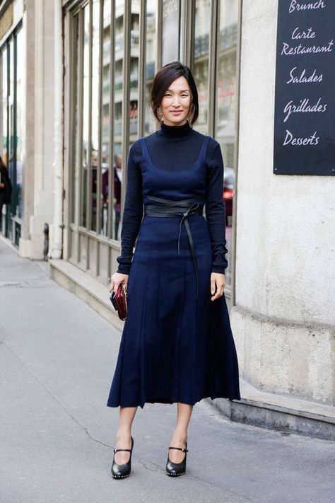 Navy Blue Midi Dress Outfit, Blue Midi Dress Outfit, Nicole Warne, Midi Dress Outfit, Shirt Dress Outfit, Navy Blue Midi Dress, Information Overload, Blue Photo, Deep Winter