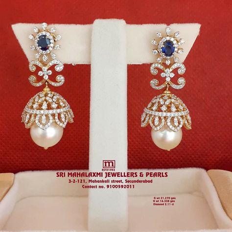 Diamond Jhumkas Indian, Diamond Jumkas, Diamond Buttalu, Rings Big, Diamond Jhumkas, 22 Carat Gold Jewellery, Bridal Diamond Necklace, Diamond Pendants Designs, Sri Krishna