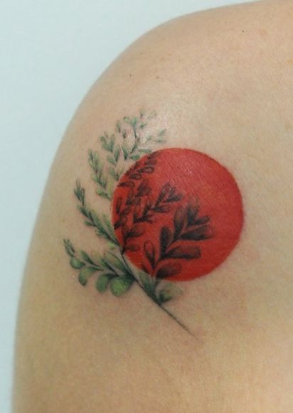 Fern Flower Blood Moon Tattoo Blood Moon Tattoo, Winter Tattoo, Blood Red Moon, Fern Flower, Circle Tattoo, Orange Moon, Red Moon, Japanese Flowers, Blood Moon