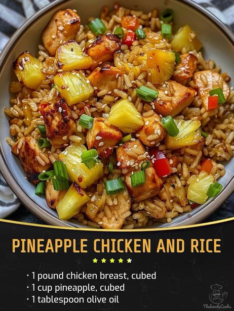 Pineapple Chicken Rice, Pineapple Chicken And Rice, Tortilla Breakfast, Lobster Cream Sauce, Recipes Pineapple, Orange Chicken Crock Pot, Pineapple Chicken, Rice Ingredients, Family Cookbook