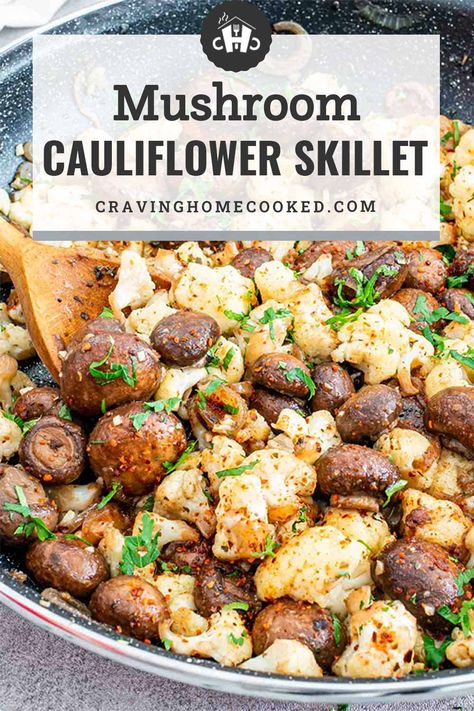 This delicious 20-minute Mushroom Cauliflower Skillet makes for a quick and easy vegetarian side dish or a fantastic start to the main meal! #mushroom #cauliflower #skilletrecipe #recipe #sidedish Mushroom Side Dish Recipes, Cauliflower Skillet, Easy Vegetarian Sides, Vegetarian Side Dish, Mushroom Side Dishes, Mushroom Recipes Healthy, Mushroom Casserole, Cauliflower Dishes, Mushroom Dish