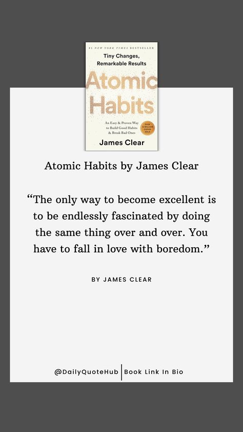 Atomic Habits by James Clear is a best-selling self-help book that offers practical strategies for building good habits and breaking bad ones. It emphasizes the power of small, incremental changes to achieve remarkable results over time. The book provides actionable advice and insights on habit formation, backed by scientific research. 🔍🔍🔍 Book Link In Bio 🙏🙏 #dailyquote #quotes #quotesofthedAY  #selfhelpquote #bestQuotes #SelfHelp #PersonalDevelopment #Habits #AtomicHabits #JamesClear Atomic Habits Quotes, 5am Morning, Habits Quotes, Self Help Quotes, Research Book, Help Quotes, Habit Quotes, James Clear, Habit Formation