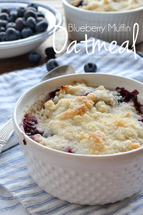 Blueberry Muffin Oatmeal - www.motherthyme.com Blueberry Muffin Oatmeal, Muffin Oatmeal, Mother Thyme, Blueberry Oatmeal Muffins, Frozen Raspberries, Blueberry Oatmeal, Tasty Breakfast, Muffin Recipes Blueberry, Oatmeal Recipe