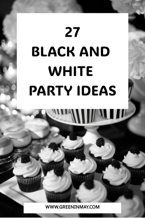 Black and white party is a classic color combo for any themed party. Here are great black and white party ideas for your next celebration. Black And White Men Birthday Party, Black And White Party Ideas Elegant, Black And White Appetizers, Black White Decorations Party, New Years Theme Party Ideas, Black And White Birthday Party Ideas, Black Party Theme, Black And White Birthday Theme, Black Theme Party