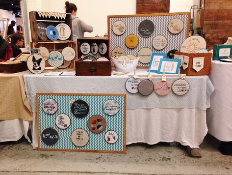 Embroidery Craft Show Booth, Stitchin' in Richmond 2015 Quick Easy Crafts, Craft Table Display, Craft Booth Design, Craft Show Booths, Craft Market Display, Craft Show Booth, Christmas Craft Show, Craft Booth Display, Embroidery Hoop Crafts