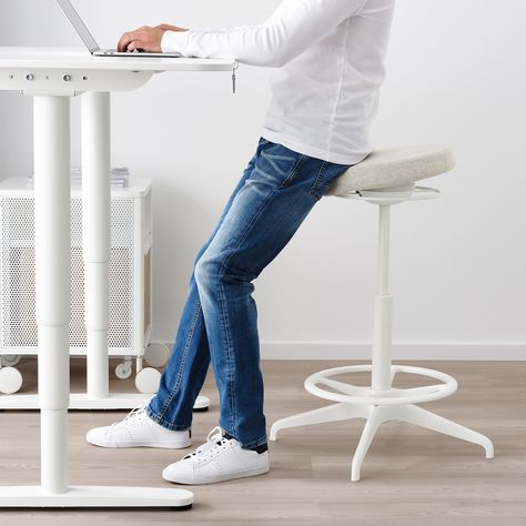 BEKANT Desk sit/stand, white, 47 1/4x31 1/2" - IKEA Ikea Bekant, Gunnared Beige, Ikea France, Ikea Website, Seat Foam, Plastic Edging, Ikea Family, Under The Table, Adjustable Desk