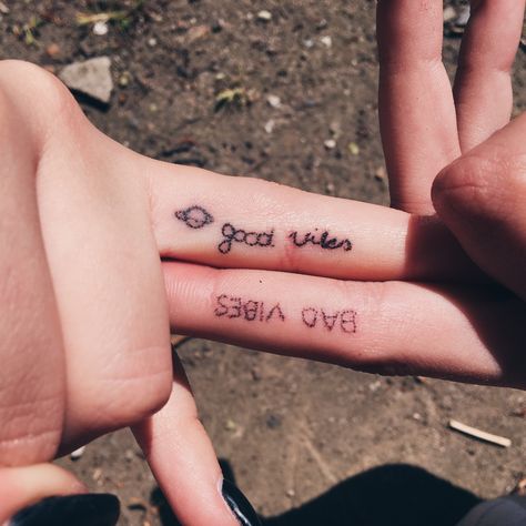 Good vibes Bad vibes Bestfriends Tattoo Common Tattoos, Bad Vibes, Good And Bad, Random Things, Good Vibes, Tattoo Quotes, Tattoos