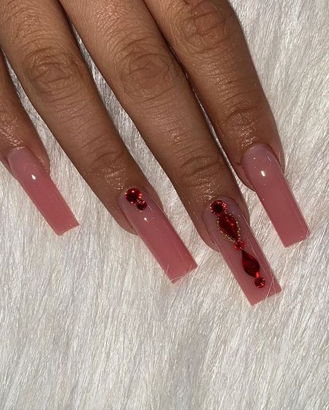 Red Bottoms Nails, Red Bottom Nails, Plain Acrylic Nails, Acrylic Nails Nude, Plain Nails, February Nails, Red Acrylic Nails, Diy Acrylic Nails, Subtle Nails