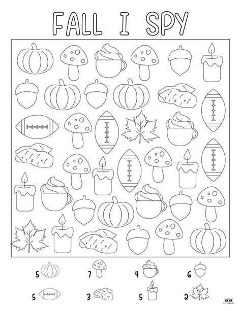 Celebrate and learn about the beautiful fall season with these fun Fall I Spy Printables. All pages can be printed from home. 100% FREE! I Spy Fall Printables For Kids Free, Fall I Spy, Activity Sheets For Kids Free Printables, I Spy Printables For Kids Free, Fall Printables, I Spy, Home Activities, Fall Fun, Free Kids