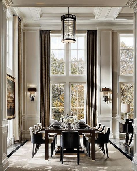 REAL ESTATE ⭐️🔑🌎 | A mansion design in the style of Ralph Lauren 🐎 Thank you for following @InspiringProperties🙏 Credit: @aiforarchitects _... | Instagram Neo Classic Dining Room, Ralph Lauren Interior Design, Neoclassical Dining Room, Classic Dining Room, Mansion Designs, A Mansion, Architectural Interior, Classic Interior Design, Elegant Dining Room