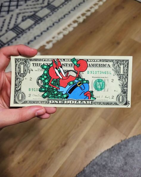 Konstantina Sofroniadou (@kollector.s) • Instagram photos and videos Dollar Painting Art, Painting On Money, Dollar Bill Painting, Dollar Drawing, Money Paintings, Dollar Bill Art, Dollar Painting, Dollar Art, Dagobert Duck