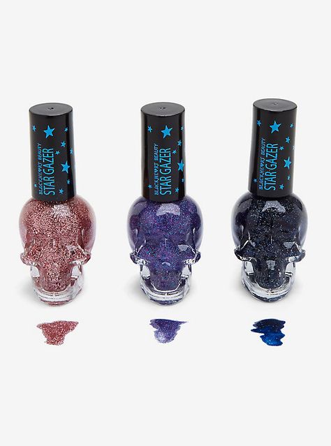 Blackheart Beauty Stargazer Nail Polish Set, Blackheart Beauty, Goth Nail Art, Kiss Glue On Nails, Powerpuff Kızları, Goth House, Dr Wardrobe, Cute Nail Polish, Skull Nails, Pretty Nail Polish