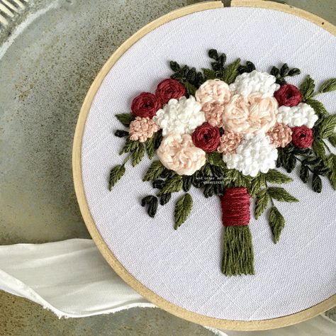 SKILL LEVEL: Intermediate The Brianna Bouquet is the a perfect mix of deep red, pale pink, white and greens. And now it is available as a FULL KIT, perfect for the embroidery enthusiast.This listing is for a complete HAND EMBROIDERY KIT that includes the following: Pre-printed cotton fabric 5" embroidery hoop Full skeins of DMC embroidery floss Embroidery Needle Stitch Guide Online Tutorials This pattern, design and images are ©And Other Adventures 2020. This kit is for personal use only and you Diy Hand Embroidery, Tom Y Jerry, Hand Embroidery Kits, Dmc Embroidery Floss, Hand Embroidery Kit, Hand Embroidery Projects, Floral Monogram, Online Tutorials, Sewing Embroidery Designs