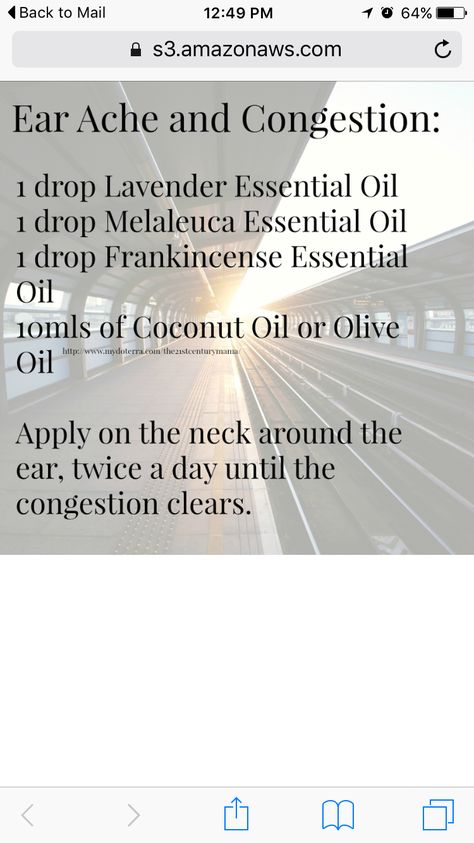 Ear ache & congestion Oils To Help With Congestion, Essential Oils For Ear Ache Doterra, Homeopathic Ear Ache Remedy, Essential Oils For Mucus, Essential Oils For Ear Ache, Essential Oils For Ear Infections, Oils For Congestion, Oils For Ear Ache, Ear Congestion