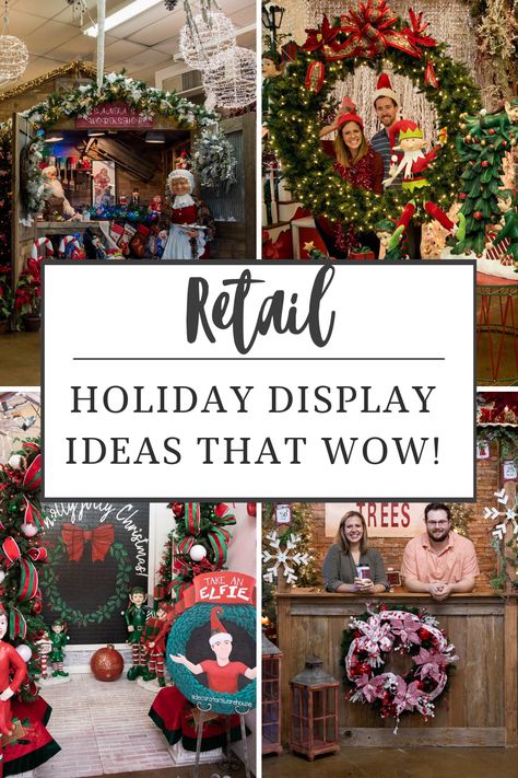 Amazing Christmas Displays, Christmas Window Displays Ideas, Retail Store Christmas Decor, Retail Christmas Tree Display Ideas, Hardware Store Christmas Display, Retail Christmas Decorations, Christmas Displays Retail Ideas, Christmas Window Ideas Retail, Christmas Gift Shop Display