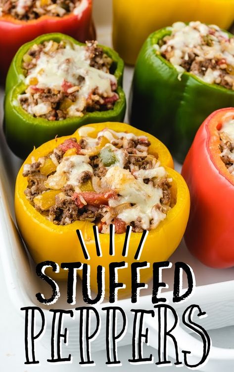 Stuffed Peppers Oven, Easy Stuffed Bell Peppers, Homemade Stuffed Peppers, Best Stuffed Pepper Recipe, Easy Stuffed Pepper Recipe, Edible Bowl, Easy Stuffed Peppers, Easy Healthy Dinner Recipes, Dinner Recipes Easy