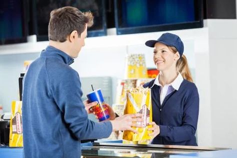 Smiling Female, Concession Stand, Popcorn, Royalty, Free Download, Royalty Free, Stock Images, Stock Photos, Drinks