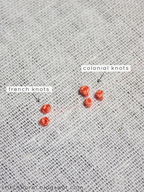 Colonial knot and how's it different from french knot? Colonial Stitch Embroidery, Colonial Stitch, Embroidery Knots, Colonial Knot, Crewel Embroidery Tutorial, Knot Stitch, Stitches Design, French Knot Stitch, French Knot Embroidery