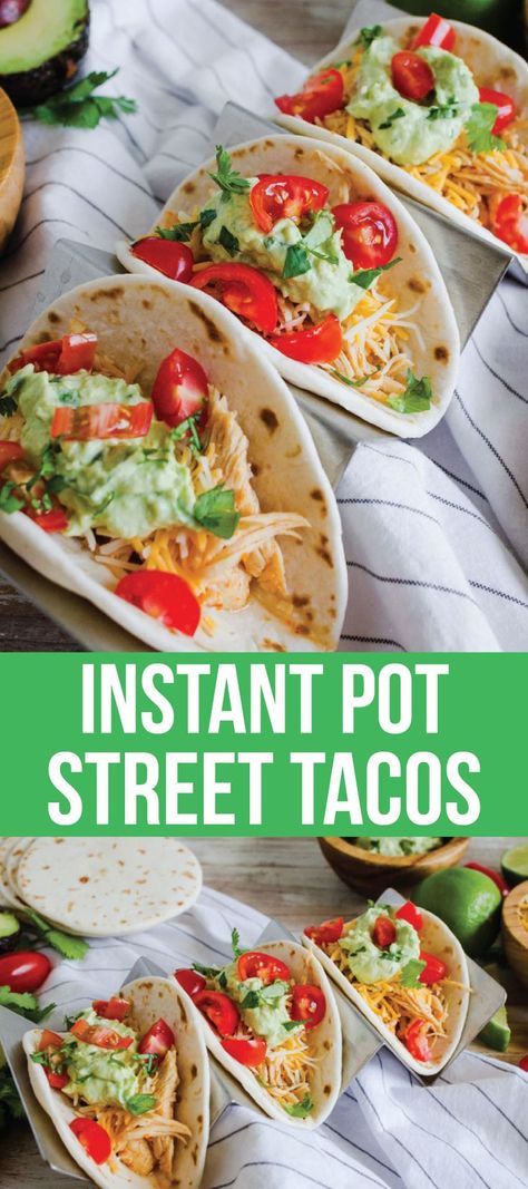 Whip up these street tacos quickly in an Instant Pot - Chile Lime Chicken Tacos that your whole family will love! Instant Pot Chile, Chili Lime Chicken Tacos, Chile Lime Chicken, Chicken Street Tacos, Street Taco Recipe, Lime Chicken Tacos, Tacos Mexicanos, Pot Recipes Healthy, Paleo Crockpot