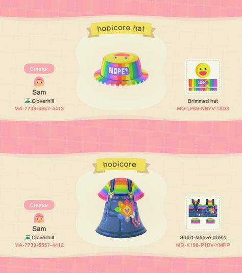 Kidcore Animal Crossing Codes Clothes, Kidcore Acnh Clothes, Acnh Pride Clothes, Kidcore Island Names, Kidcore Acnh Codes, Kidcore Animal Crossing, Acnh Kidcore, Animal Crossing Hair, Kid Core Outfits