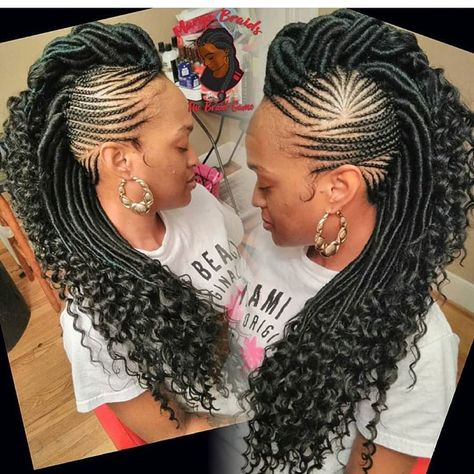 Blackhair_Flair 🖤 on Instagram: “Stylist to be contacted for any inquiries or bookings: @margo_braids 🤩🤩🤩 . . . ➖➖➖➖➖➖➖➖➖➖➖➖➖➖➖ ➡️ My @Blackhair_flair is a pic sharing page,…” Faux Locs Mohawk Styles, Mohawk Braid Styles, Mohawk Braids, Braided Mohawk Hairstyles, Braided Mohawk, Braids With Shaved Sides, Mohawk Styles, Crochet Styles, Shaved Side Hairstyles