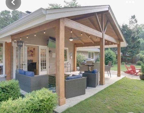 Pergola Off Garage Patio, Vaulted Covered Patio, Patio Addition Ideas Covered, Back Patio Ideas Covered, Small Tv Room, Covered Front Porch, Backyard Covered Patios, Covered Patio Design, Patio Remodel