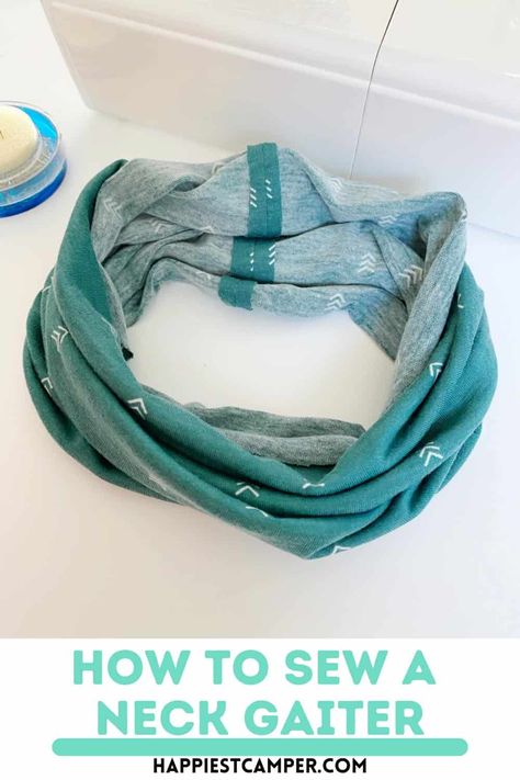 Your search for the perfect beginner sewing project is over. We show you How To Sew A Neck Gaiter! This is such a fun and useful sewing project you can make in about 5 minutes. It only has one stitch in the whole project! Perfect for anyone just starting out. You could even let your older kids make this with supervision. I love neck gaiters for keeping the sun off my face and neck while I am enjoying the outdoors. Perfect for when I am cheering on my kids at their outdoor sporting events!. Easy Neck Pouch Diy, Stylish Sewing Patterns, Off My Face, Unique Sewing Patterns, Wales Holiday, Neck Gator, Beginner Sewing Patterns, Upcycle Tshirt, Head Coverings