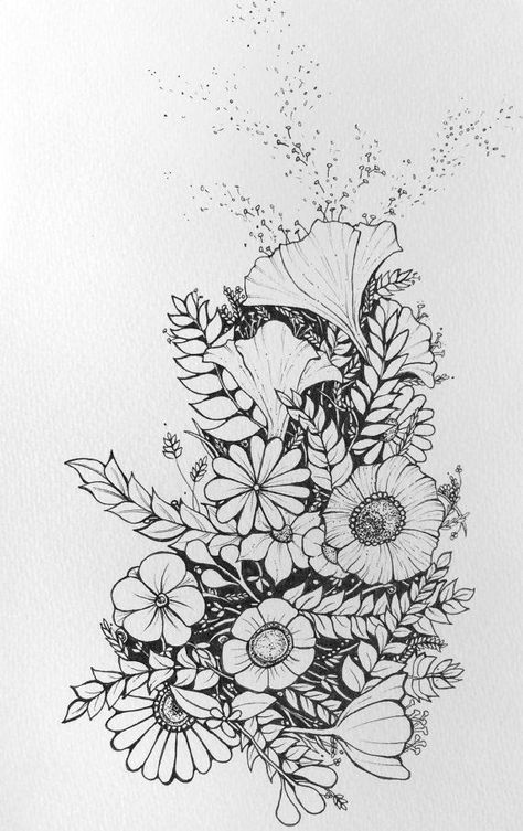 Portfolio Creative, Drawing Black And White, Black Drawing, Flower Mural, Flowers Drawing, Illustration Botanique, White Drawing, Drawing Black, Floral Drawing