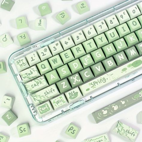 Custom Keyboard Keycaps, Keyboard Keycaps, Pc Gaming Setup, Keyboard Keys, Key Cap, Key Caps, Mechanical Keyboards, Green Theme, Theme Color