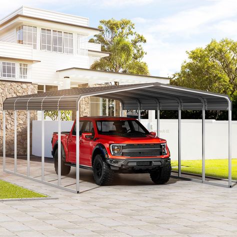 PRICES MAY VARY. Heavy-duty Metal Carport: Unlike traditional fabric canopies, this robust 10'x15' outdoor carport features a sturdy iron roof that resists rust and is durable enough to endure various weather conditions. It provides excellent protection for your vehicle from the elements; Can withstand up to 150kg/㎡of snow load, and up to 160km/h wind speed Stable Anchor: Our metal carport includes anchor kits for improved stability, enabling secure installation on diverse surfaces such as grass Carport Canopy, Car Shelter, Garage Car, Metal Carports, Carport Designs, Fabric Canopy, Wind Speed, Traditional Fabric, Canopies