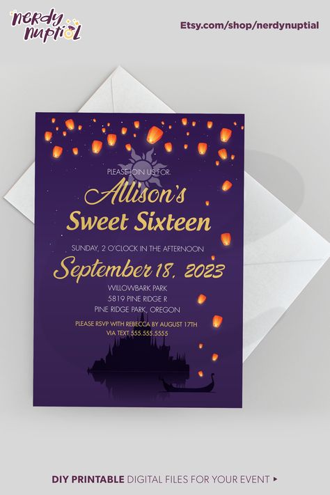 Tangled Inspired Invitation, Tangled Inspired Wedding Invitation, Rapunzel Sweet 16 Invitation, Tangled Sweet 16 Invitations, Tangled Rapunzel Invitations, Rapunzel Invitation Template, Tangled Birthday Invitations, Tangled Wedding Invitations, Tangled Debut Theme