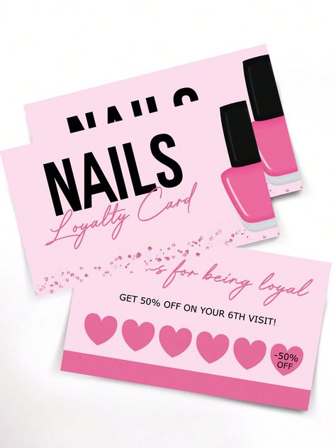 50Pcs Nail Business Card Press On Nail Loyalty Discount Cards Aftercare Card For Nail Salon Polish Manicurist Nail Art Card Hot Pink    Paper  Nail Display   Nail,Hand & Foot Care, size features are:Bust: ,Length: ,Sleeve Length: Nail Gift Card, Nail Tech Business Cards, Nail Salon Business Cards, Salon Gift Card, Nail Display, Nail Business, Salon Business Cards, Art Storage, Dry Nails