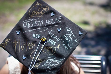 My UCF Graduation cap signed by the Disney characters! #UCF #UCFGRAD #Disney Disney Grad Caps, Disney Graduation Cap, Disney Graduation, High School Graduation Cap, College Graduation Cap Decoration, Grad Hat, Diy Graduation Cap, Grad Caps, Graduation Cap Designs