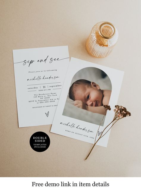 Sip and See Party | Games, Decorations, and Everything Else You Need To Know - Messy Bun Motherhood Baby Party Invitations, Font Background, Baby Brunch, Arch Photo, Baby Bash, Sip And See, Black Writing, Meet And Greet, Notes Template