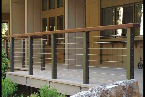 patio railing ideas | Modern Deck and Deck Railing Ideas - Montreal Outdoor Living Contemporary Porch, Reling Design, Porch Railing Designs, Front Porch Railings, Deck Railing Ideas, Patio Railing, Deck Railing Design, Modern Porch, Terrasse Design