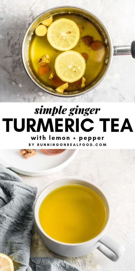 Nourishing ginger turmeric tea that's easy to make stovetop in about 10 minutes. Enjoy for a boost to the immune system and its anti-inflammatory properties. Tumeric Ginger Cinnamon Tea Recipes, Vegan Tea Recipes, Ginger Turmeric Tea, 2024 Energy, Turmeric Golden Milk, Vegan Minimalist, Turmeric Tea Recipe, Healthy Nutrition Plan, Body Tips