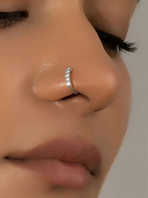 Silver  Collar  925 Sterling Silver   Embellished   Fine Jewelry Nose Piercing Cuff, Cute Nose Piercing Jewelry, Pierce Ideas, Piercing Ideas Nose, Nose Piercing Inspo, Nose Rings Gold, Peircings Women, Nose Peircing, Cute Nose Piercings