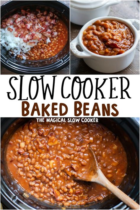 Baked beans made in the slow cooker are perfect for a weekend barbecue or potluck! - The Magical Slow Cooker Beans Crockpot Recipes, Crockpot Recipes Ground Beef, Beans Crockpot, Beans Recipe Crockpot, Crockpot Recipes Healthy, Simple Baked Beans Recipe, Baked Beans Crock Pot, Slow Cooker Baked Beans, Best Baked Beans