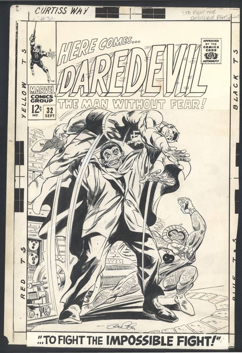 Comic Art For Sale from Koch Comic Art, *** GREAT GENE COLAN DAREDEVIL COVER - SILVER AGE - LARGE ART Issue Daredevil #32 by Comic Artist(s) Gene Colan John Tartaglione Silver Age Comic Books, Silver Age Comics, Silver Age, Classic Comics, Comic Covers, Comic Artist, Large Art, Art For Sale, Marvel Comics