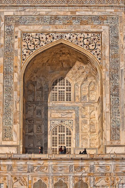 architectural details on the Taj Mahal, Agra, Uttar Pradesh, India | Michael Maniezzo via Flickr Tac Mahal, تاج محل, Taj Mahal India, Amazing India, Mughal Architecture, Goa India, Indian Architecture, Architectural Details, Ancient Architecture