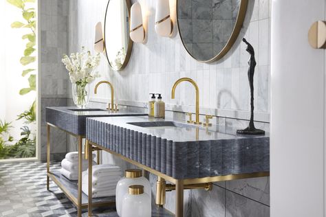 The Insider: 2022 Trend Forecast by Clinton Smith and Sophie Donelson - Inside Design Tile Inspirational Bathrooms, Fluted Marble, Luxury Bathroom Vanities, Modern Powder Room, Marble Shelf, Turtle Creek, Ann Sacks, Linen Cabinets, Contemporary Tile