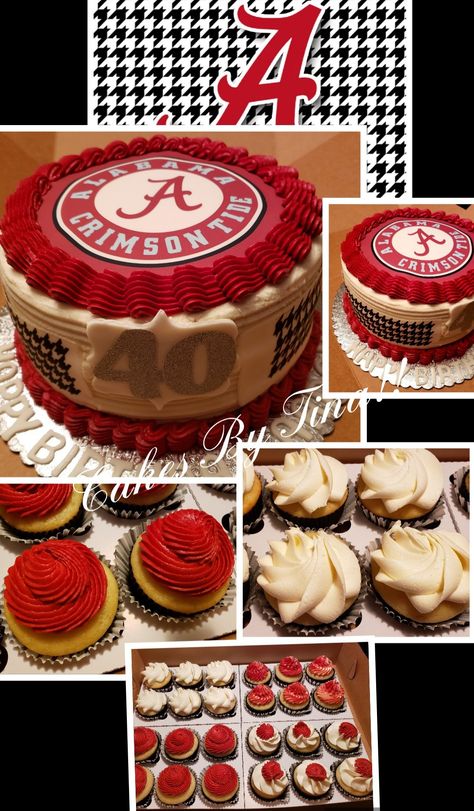 Alabama birthday cake and cupcakes for a 40th birthday!! Cake For Mother Birthday, Alabama Birthday Party, Alabama Birthday Cakes, Alabama Cake, Cake For Mother, Alabama Cakes, Birthday Cake And Cupcakes, Football Party Foods, Decorating Icing